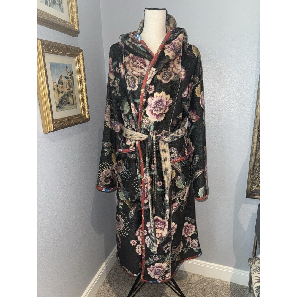 Johnny Was Aditi Robe Reversible Leopard L/XL Cozy Plush Boho Floral Girls Trip - Picture 7 of 16